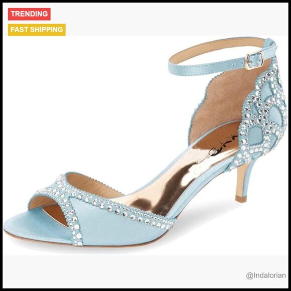 Peep Toe D'Orsay Kitten Heel Sandals Rhinestone Studs Ankle Strap Satin